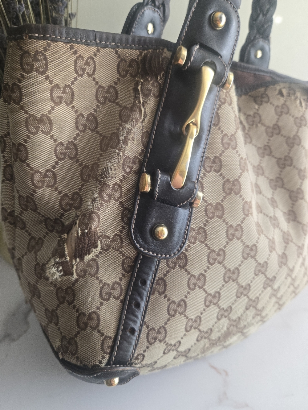 ⚠️COA⚠️Gucci Pelham Brown Monogram GG Canvas Tote Bag Fair Cindition - Picture 6 of 16